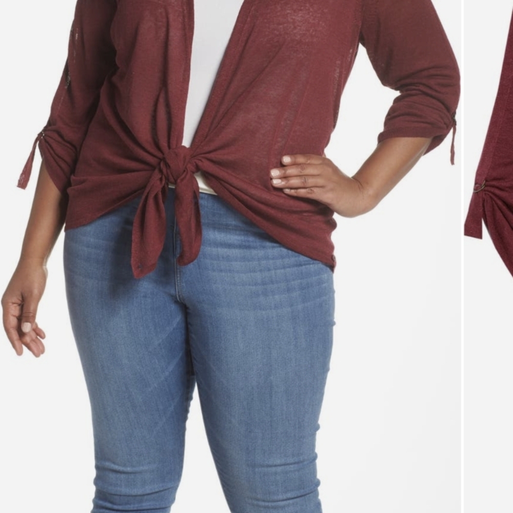 NIC+ZOE Burgundy Open-Front Cardigan Plus Size 1X - Picture 7 of 8
